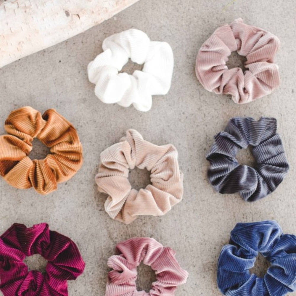 Grey Rib Velvet Scrunchie - Picture 3 of 4